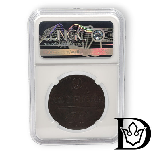 1798 EM Tsar Russia Copper 2 Kopecks NGC Graded MS 61 BN Paul I