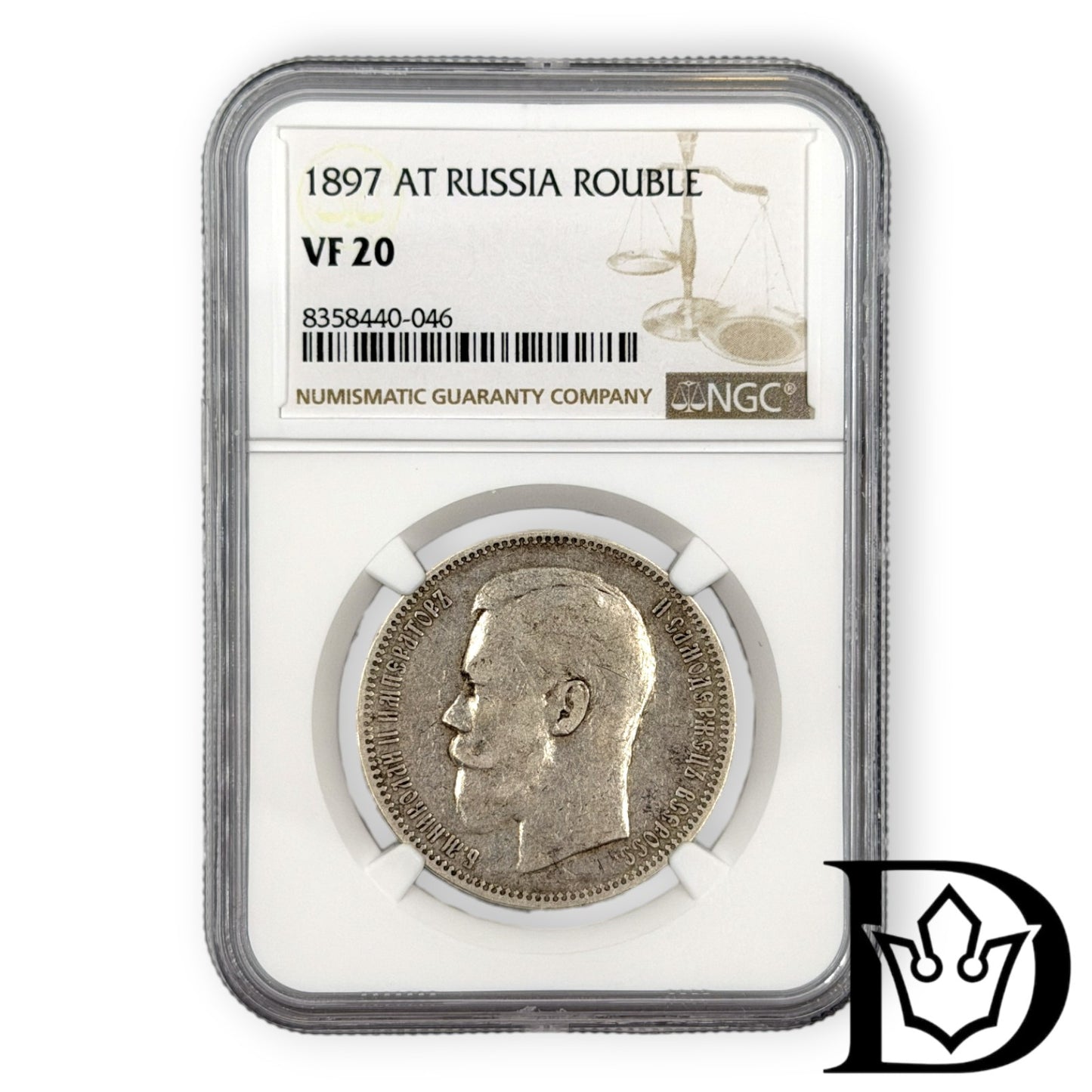 1897 AT Tsar Russia Silver Ruble NGC Graded VF 20 Nicholas II