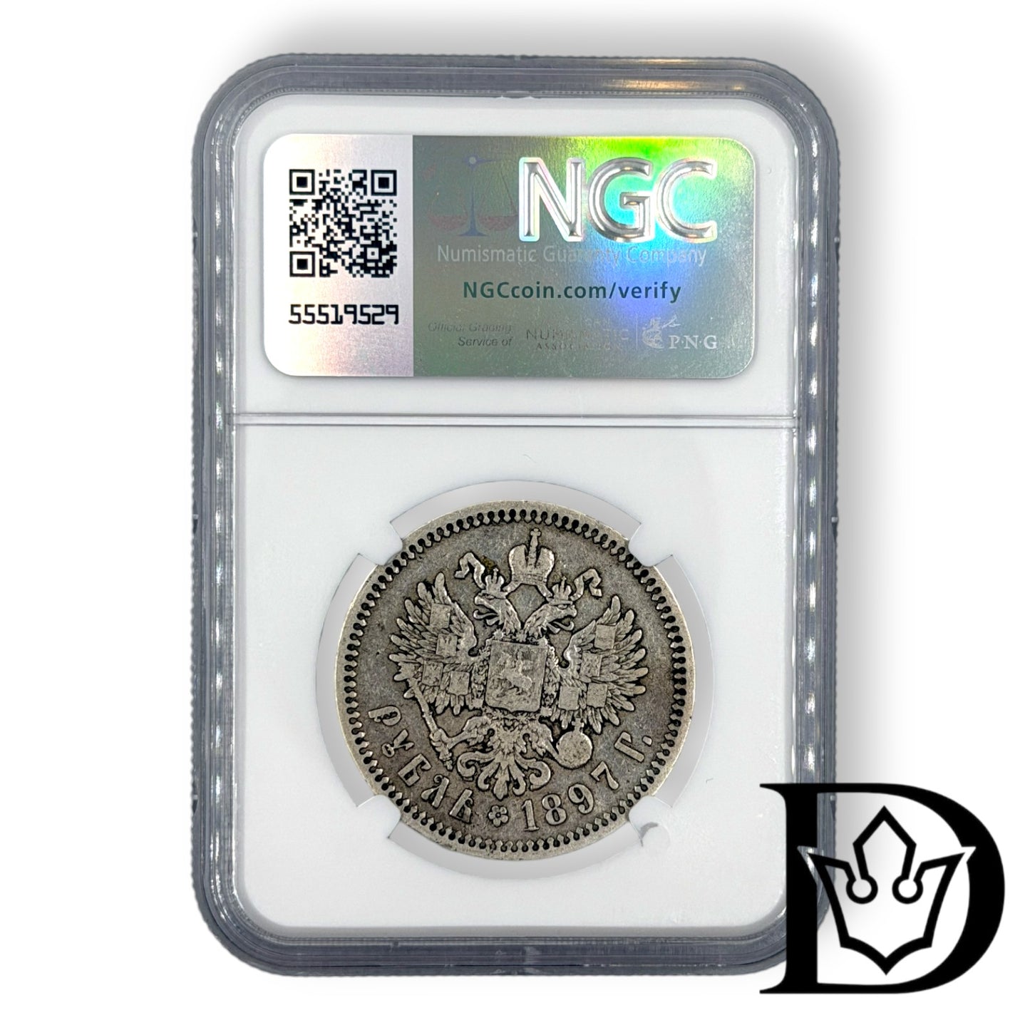 1897 AT Tsar Russia Silver Ruble NGC Graded VF 20 Nicholas II