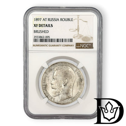 1897 AT Russia Silver Ruble NGC Graded XF DETAILS Nicholas II