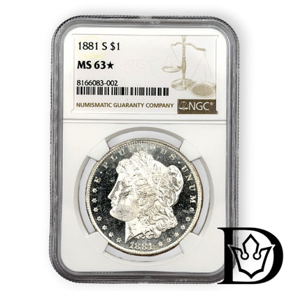 1881 US Silver Morgan Dollar NGC Graded MS 63*