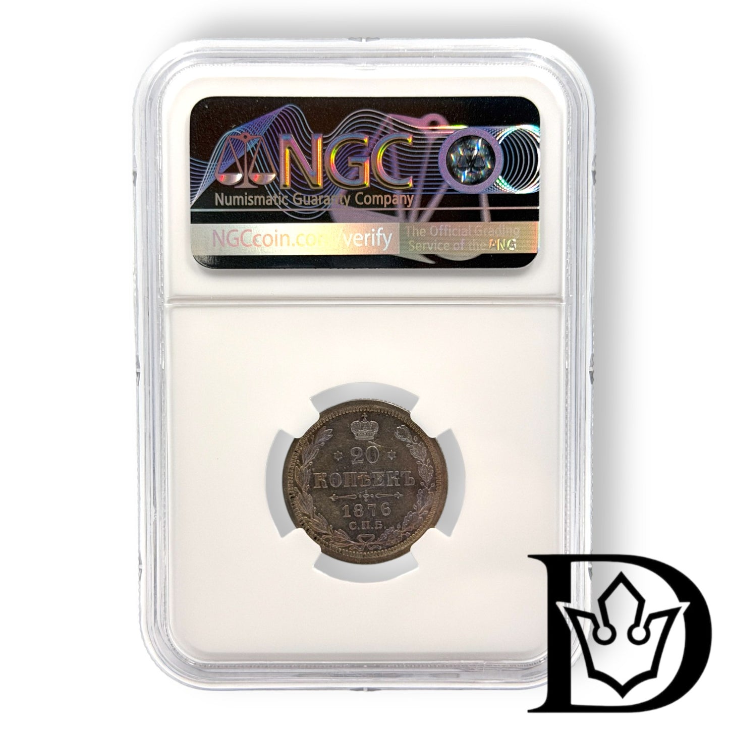 1876 CNB HI Tsar Russia Silver 20 Kopecks NGC Graded MS 62 Alexander II (Copy)