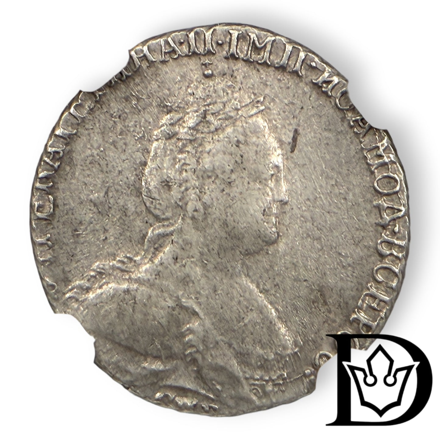 1784 CNB Russia Silver 10 Grivennik NGC Graded AU 55 Empress Catherine II