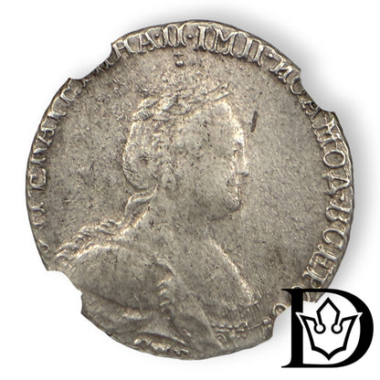 1784 CNB Russia Silver 10 Grivennik NGC Graded AU 55 Empress Catherine II