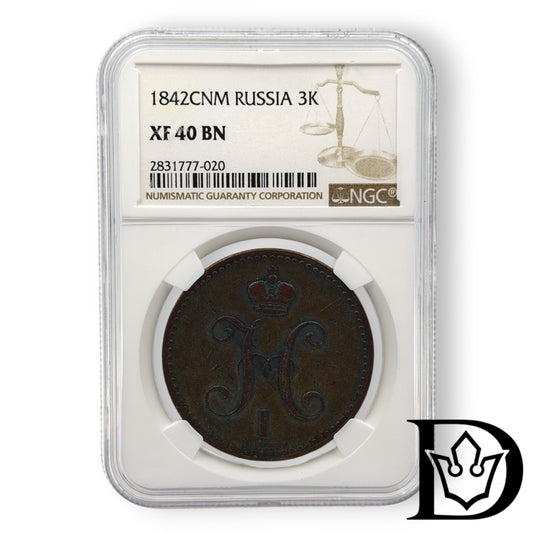 1842 CNM Tsar Russia Copper 3 Kopecks NGC Graded XF 40 BN Catherine II